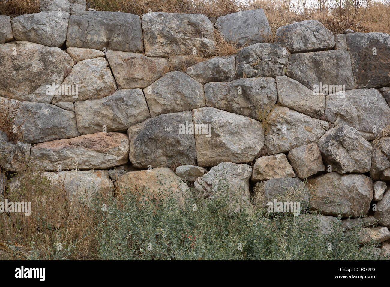 Dettaglio della fortezza di pietra pareti presso il sito archeologico della antica città bassa in stato di Asini in Argolis regionale, Grecia Foto Stock