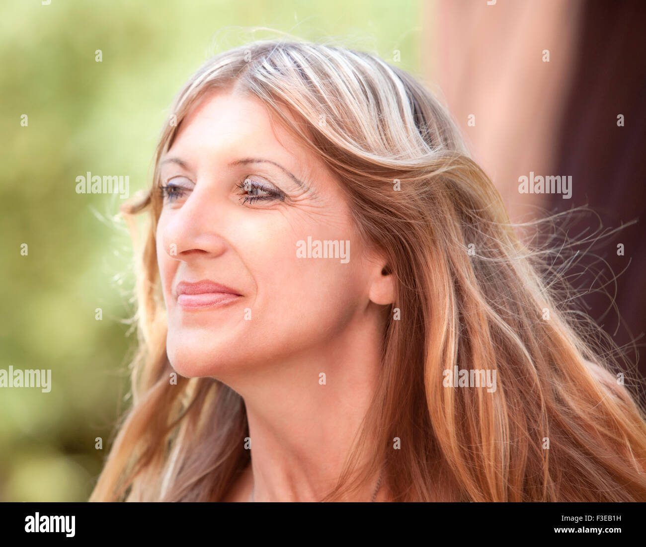Ritratto di una donna di mezza età con capelli biondi sorridente Foto Stock