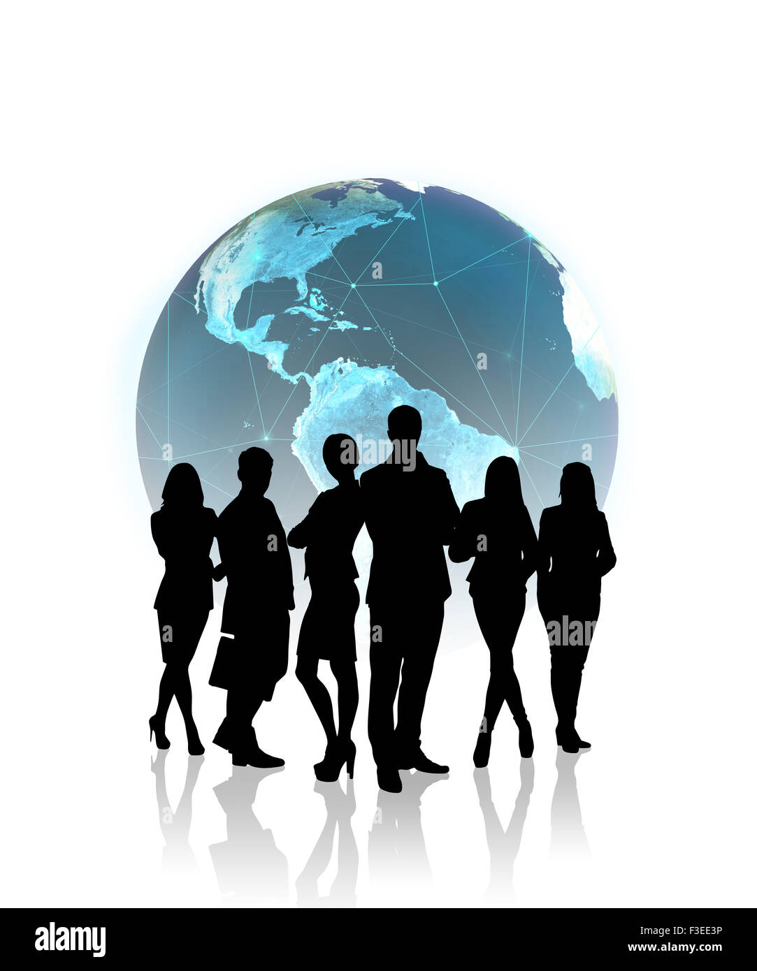 Silhouette di persone nella parte anteriore del globo Foto Stock