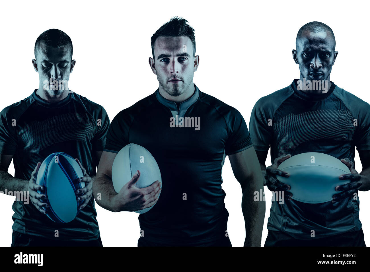 Gruppo di agguerriti giocatori di rugby Foto Stock