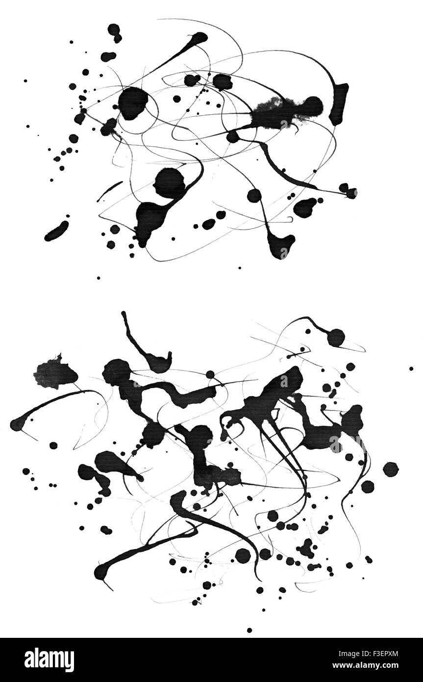 Set di 2 grunge textured spazzole di inchiostro isolato su bianco Foto Stock