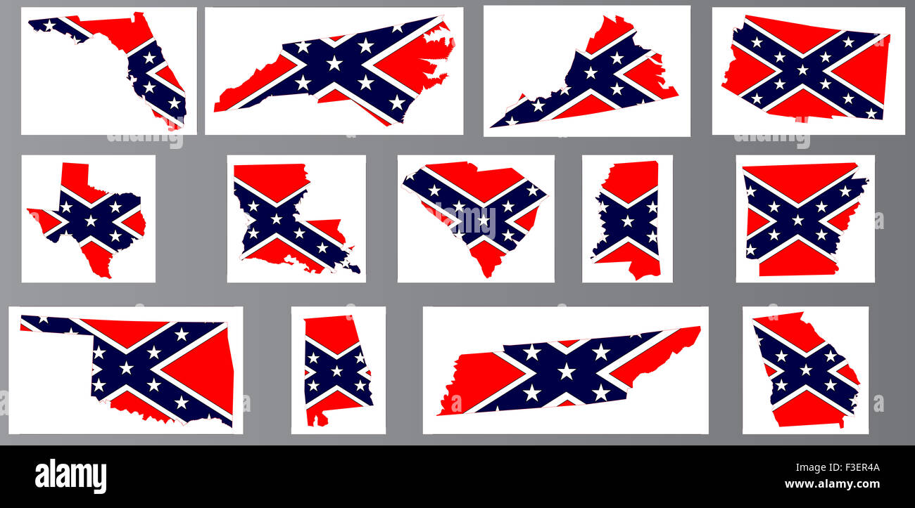 Contorno mappe di bandiera degli Stati confederati su uno sfondo grigio Foto Stock