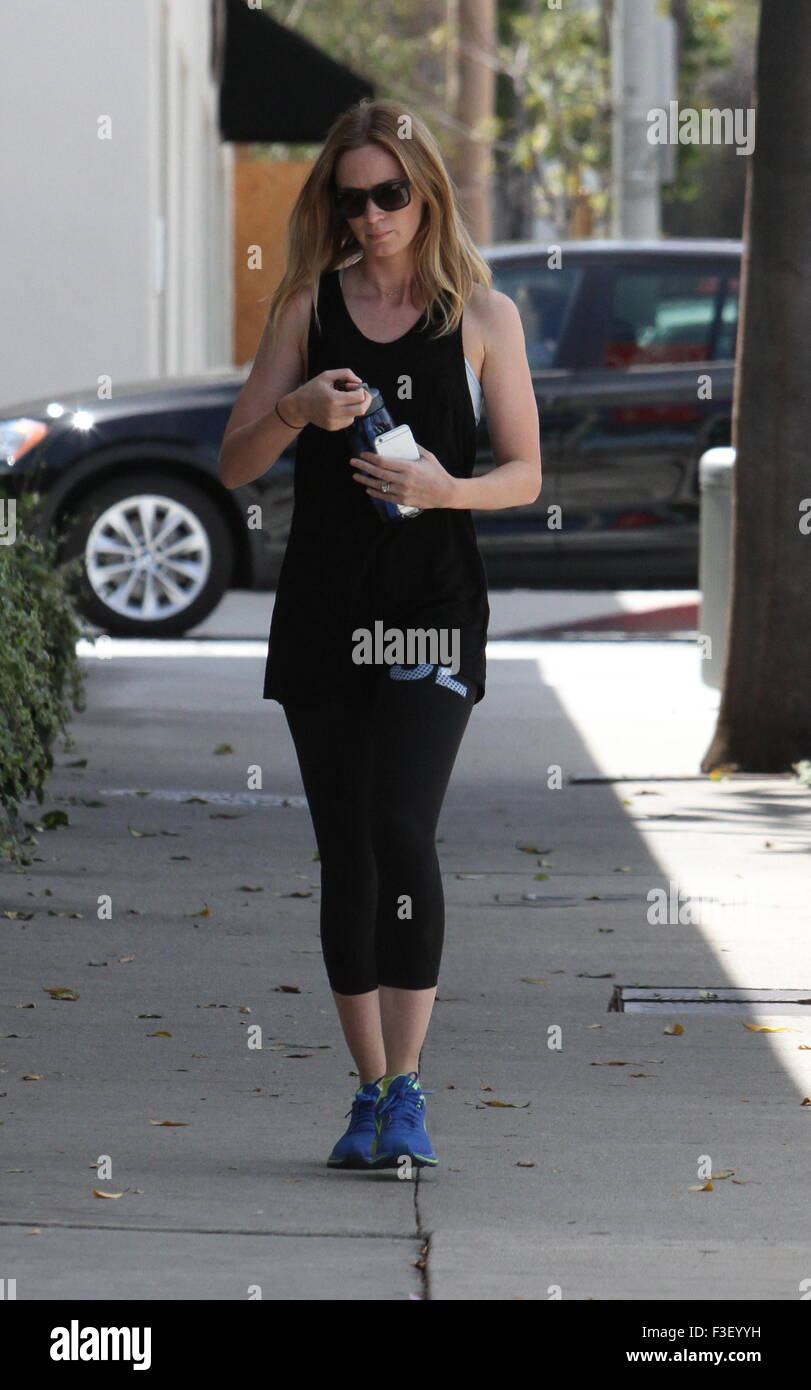 Emily Blunt funziona in West Hollywood con: Emily Blunt dove: West Hollywood, California, Stati Uniti quando: 05 Ago 2015 Foto Stock