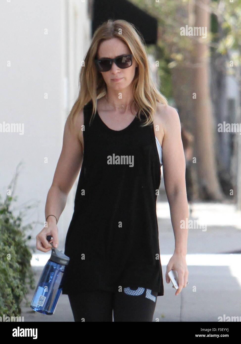 Emily Blunt funziona in West Hollywood con: Emily Blunt dove: West Hollywood, California, Stati Uniti quando: 05 Ago 2015 Foto Stock
