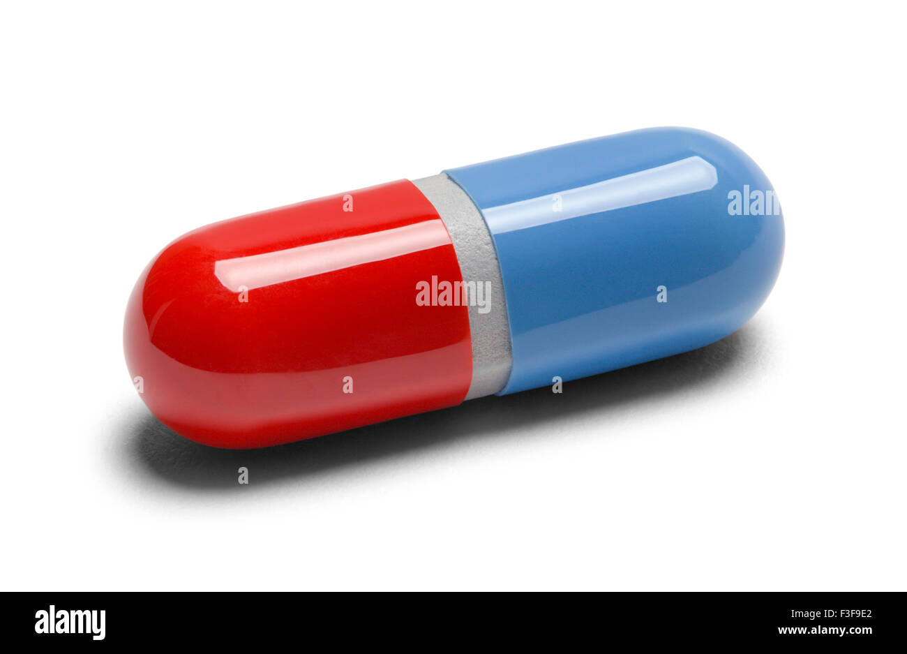 Mal di testa medicina capsula di farmaco isolati su sfondo bianco. Foto Stock