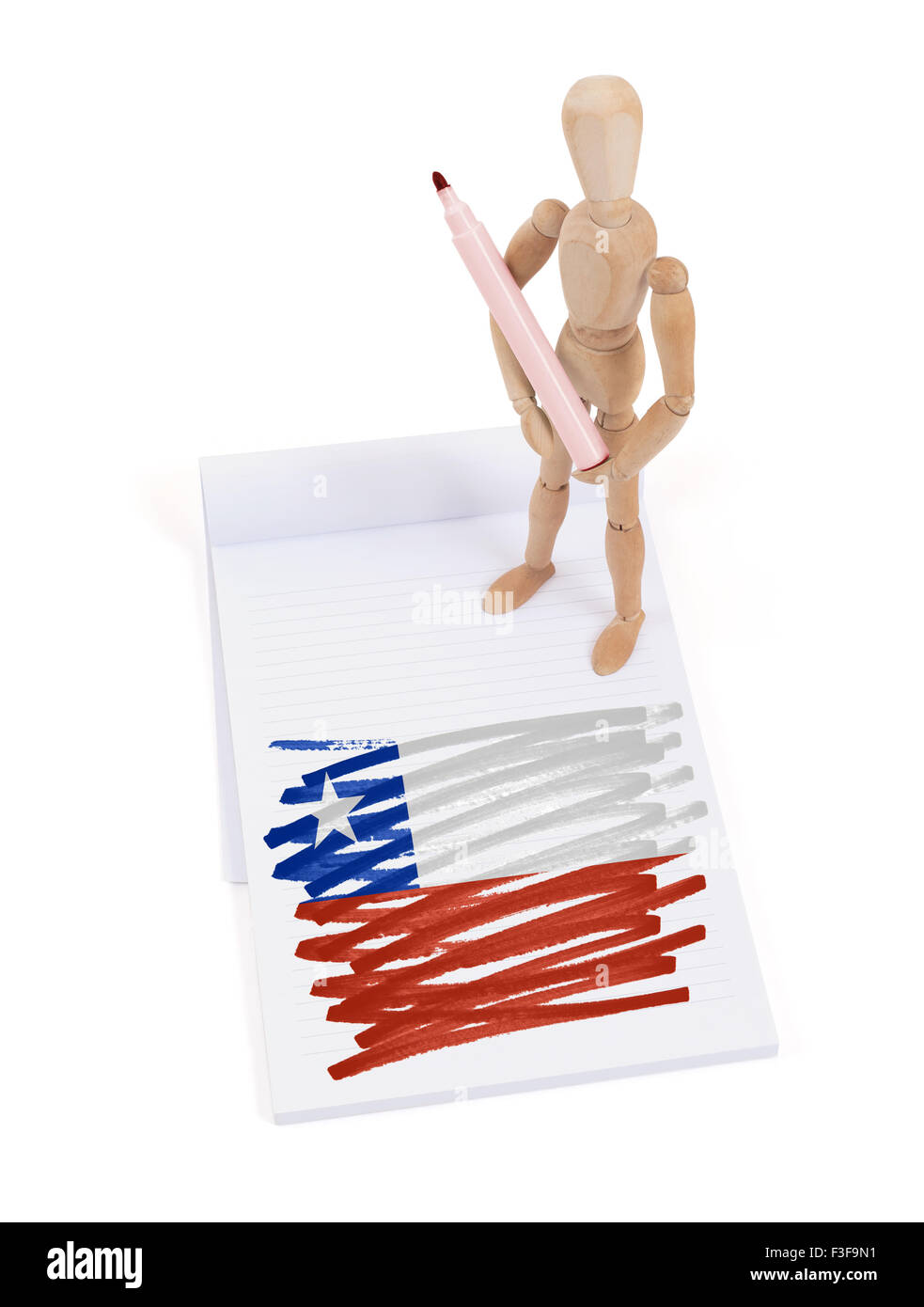 Manichino di legno fatto un disegno di una bandiera - Cile Foto Stock