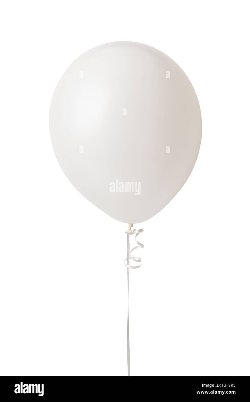Singolo palloncino bianco con copia spazio isolato su sfondo bianco. Foto Stock