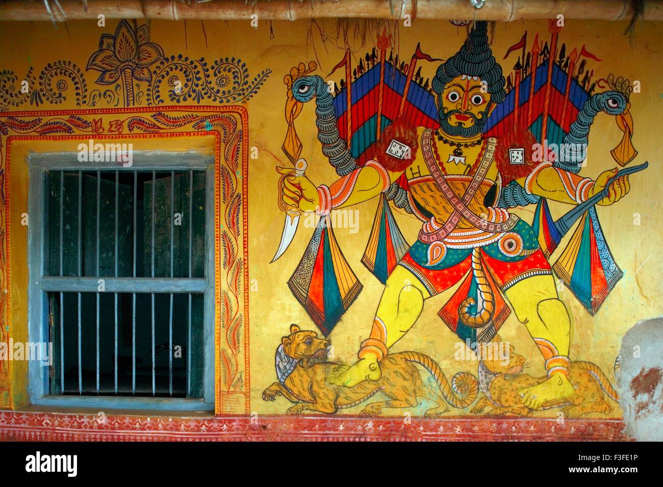 Muro di pittura Raghurajpur arte e villaggio artigianale vicino Puri Orissa Odisha India Asia Foto Stock