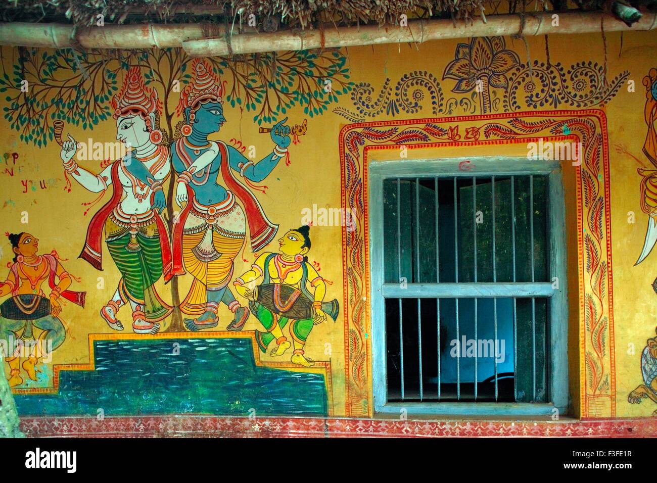 Muro pittura Radha Krishna Raghurajpur arte e villaggio artigianale vicino Puri Orissa Odisha India Foto Stock