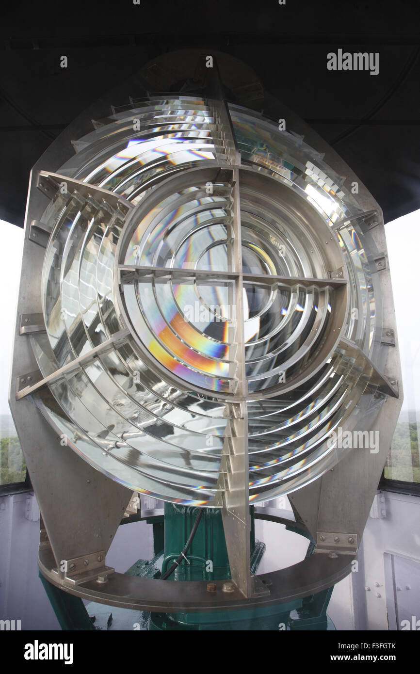 La luce della lampada del faro lente di Fresnel ; Goa ; India n. PR Foto Stock