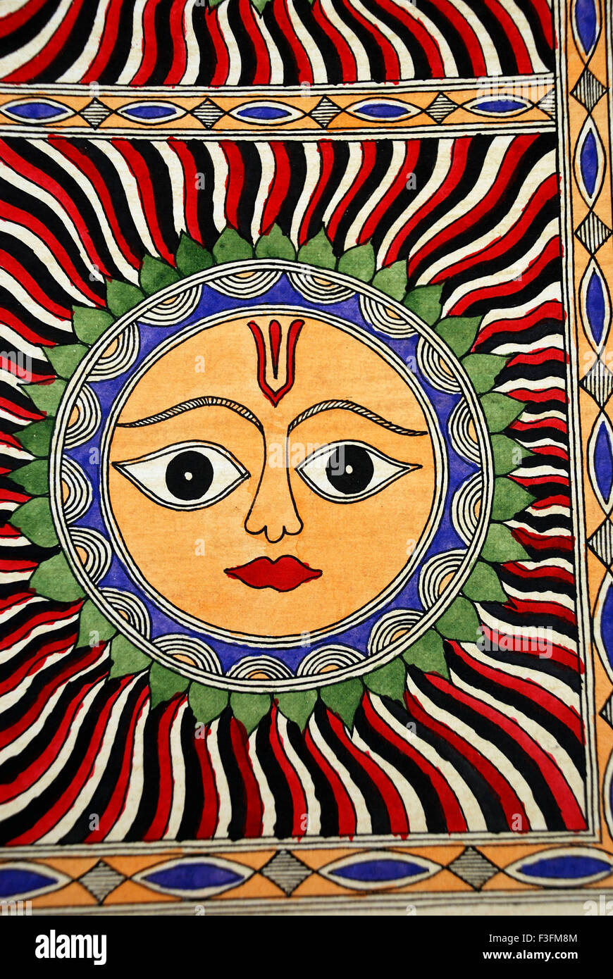 Pittura di Madhubani del dio del sole Foto Stock