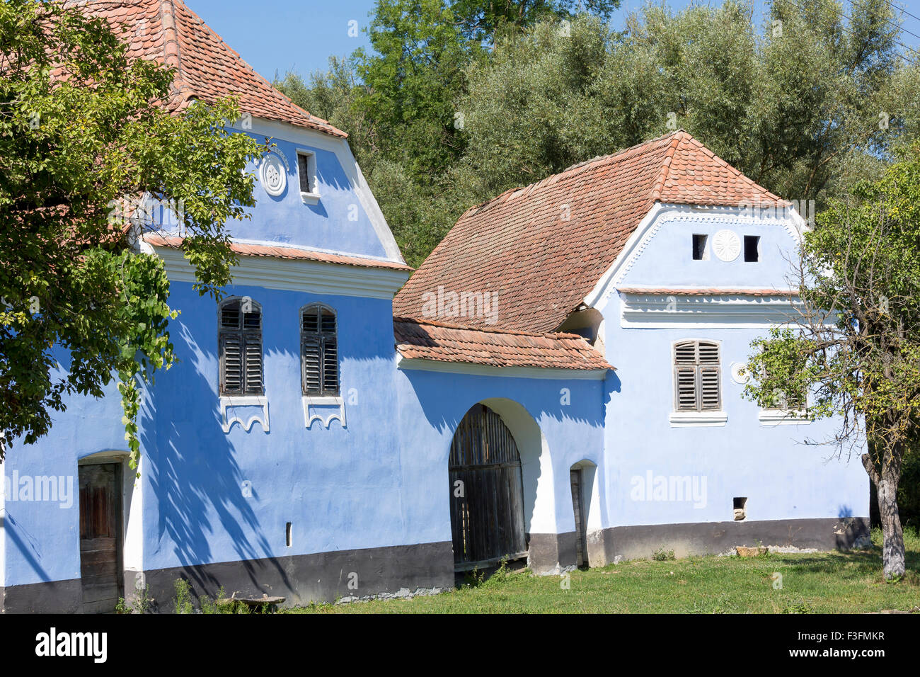 Tradizionale villaggio sassone facciata di casa in Roades, Transilvania, Romania Foto Stock