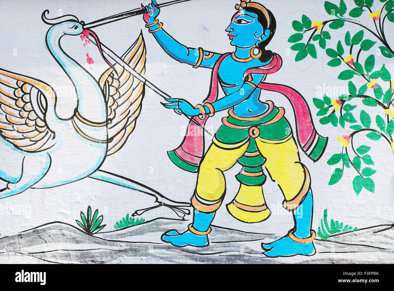 Lord Rama saving bird Jatayu ; Pittura tribale ; Ramayana ; Orissa ; Odisha ; India ; Asia Foto Stock