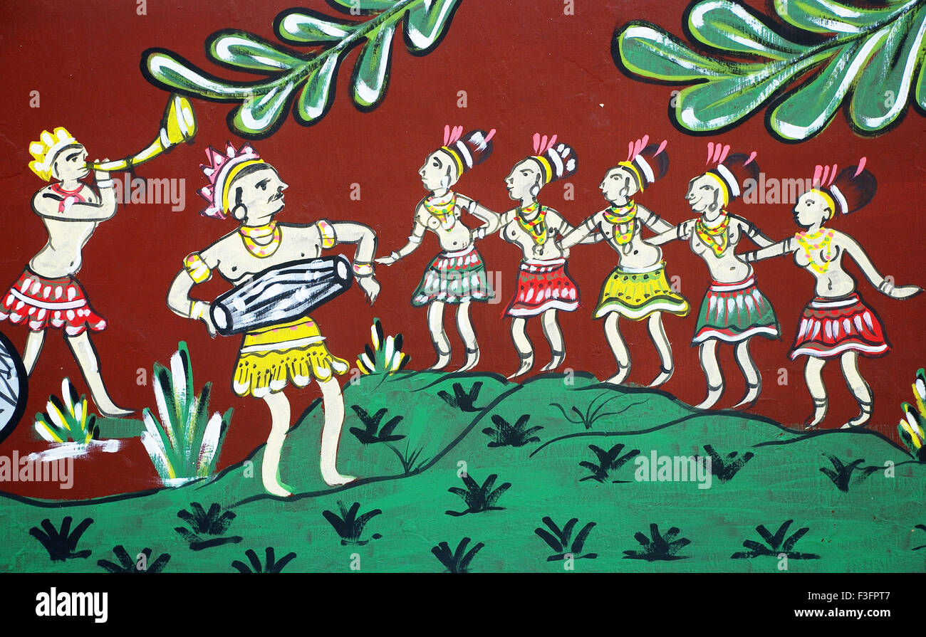 Arte Tribale ; pittura murale ; Orissa ; India Foto Stock