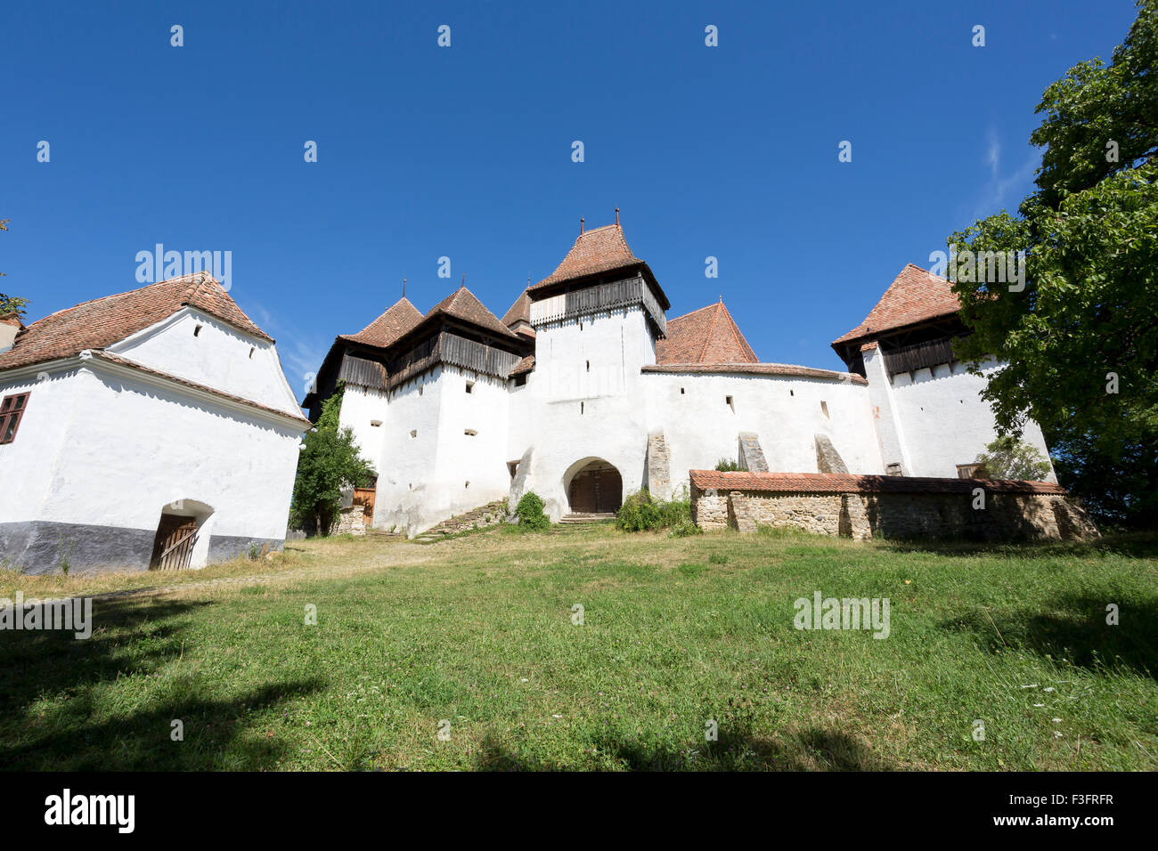 Chiesa fortificata in Viscri, Transilvania, Romania Foto Stock