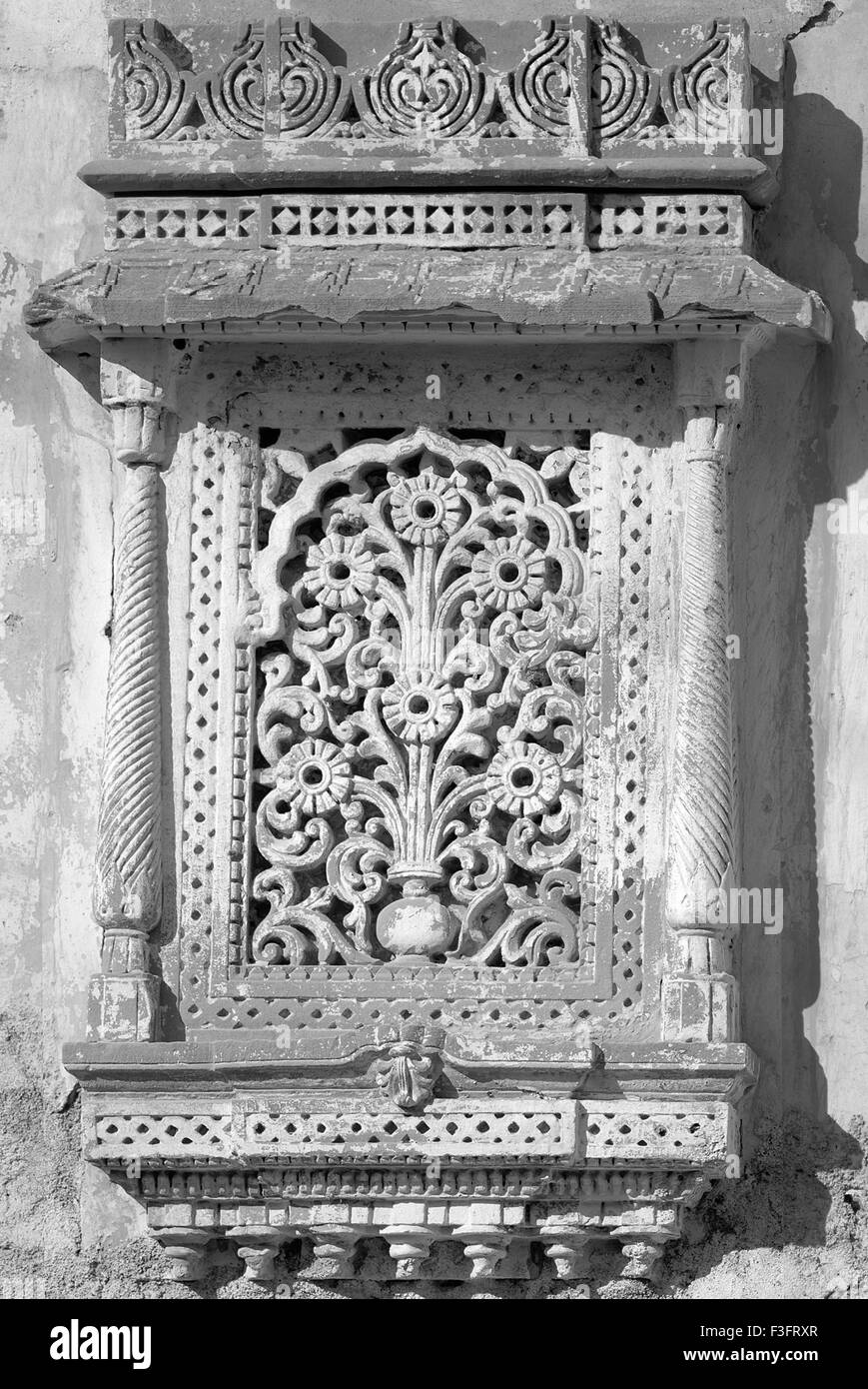 Finestra Jali, griglia jali, design jali, Kutch, Gujarat, India, Asia Foto Stock