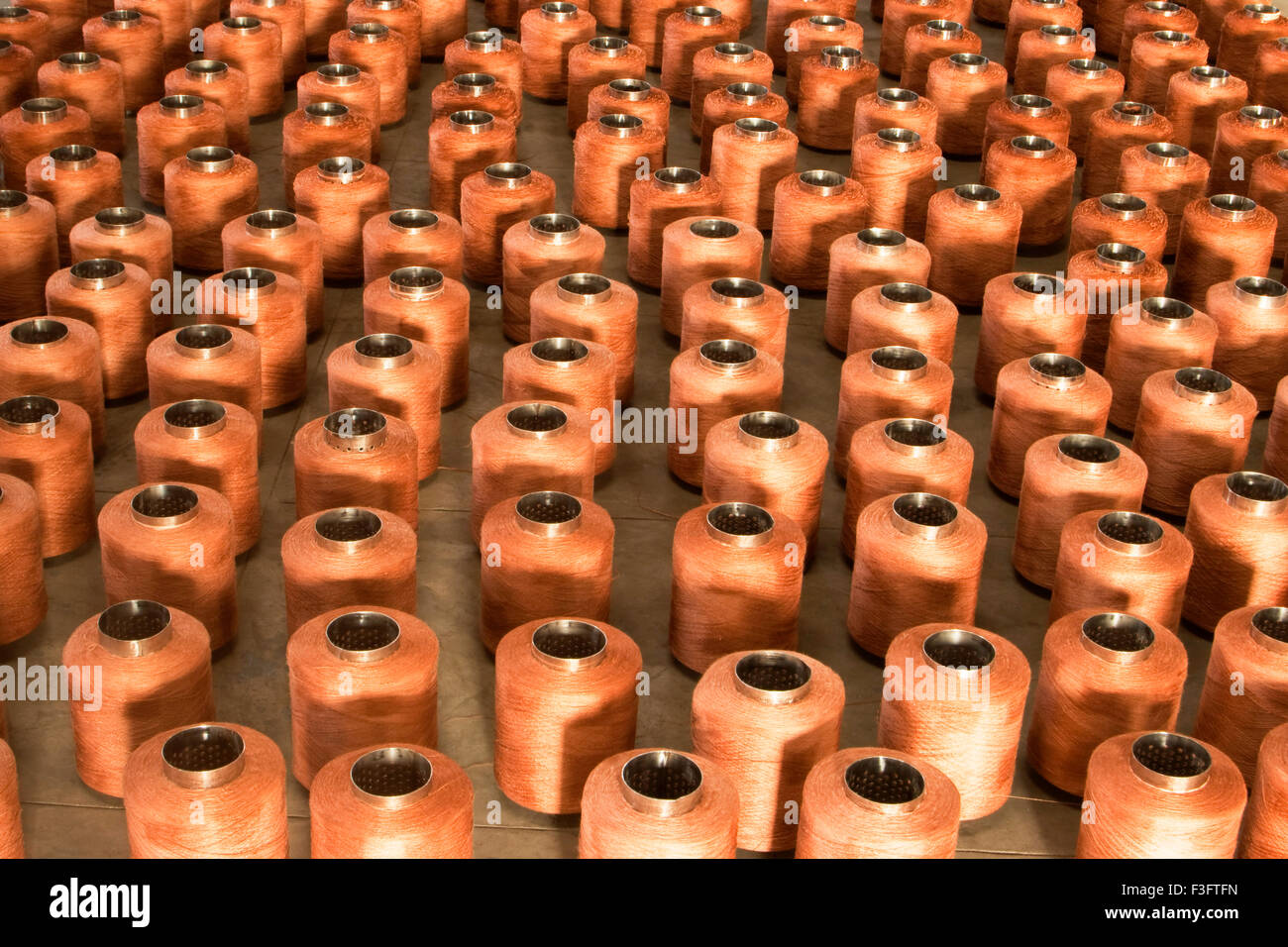 Bobine di filato di cotone in un cotonificio a Bapi ; Gujarat ; India Foto Stock