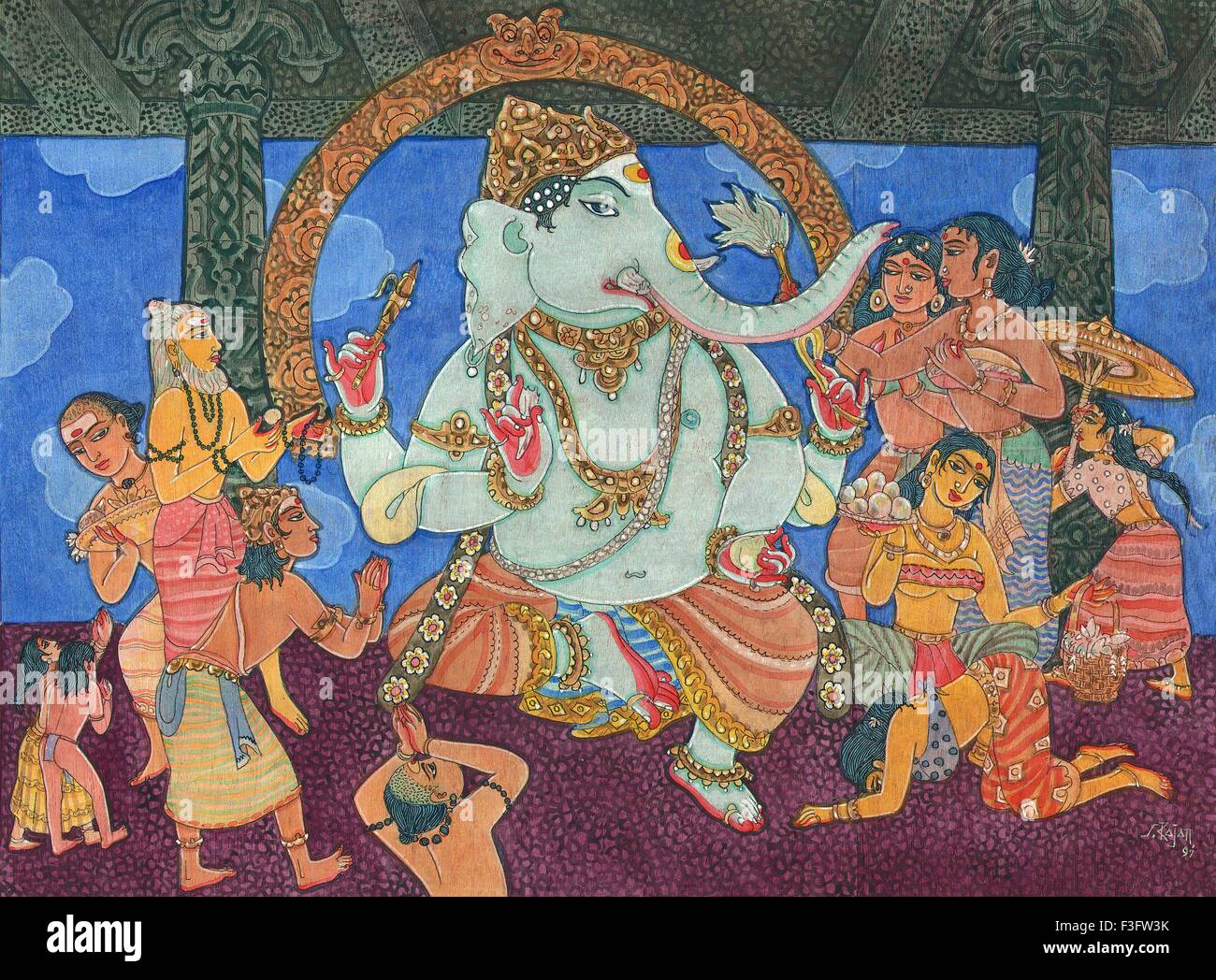 Ganesha ; credenza indù ; ; indù induismo ; arte ; artista S. Rajam ; accademia himalayana arte Foto Stock