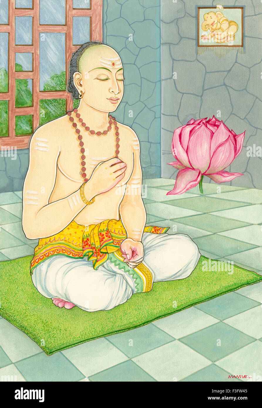 Artista Manivelu ; credenza indù ; ; indù induismo ; arte ; yoga academy himalayana arte meditare sul fiore di loto la meditazione home Foto Stock