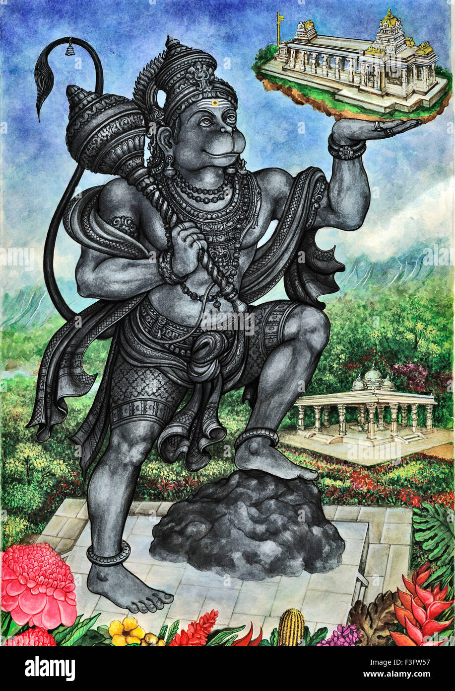 Hanuman Manivelu tempio iraivan kauai murti artista Manivelu credenza indù induismo himalayana arte accademia macis forte hanuman Foto Stock