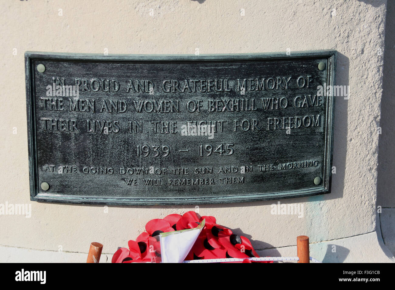 BEXHILL placca guerra memoria 1939 1945 Foto Stock