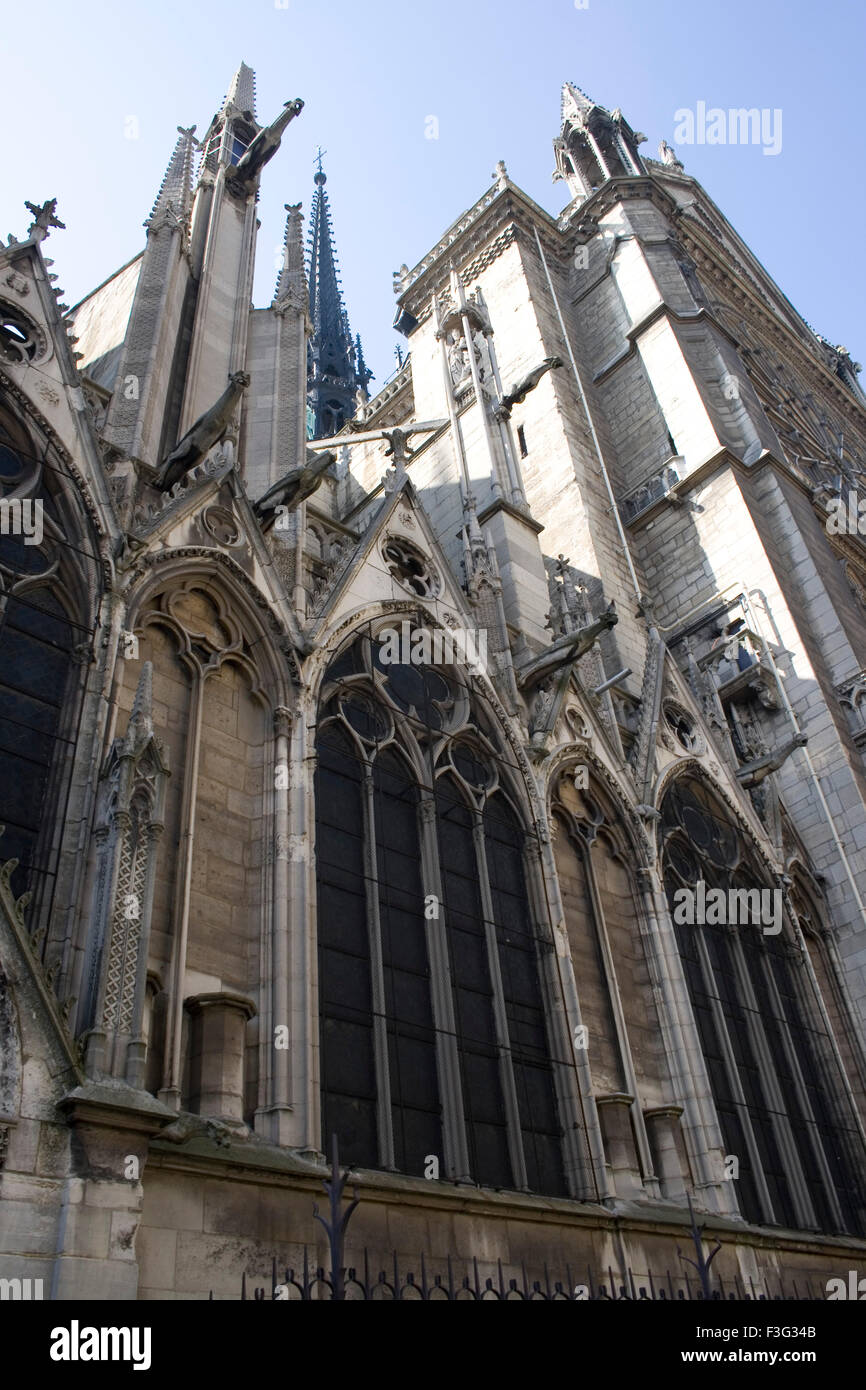 Vecchia cattedrale di Notre dame sul fiume Senna ; Paris ; Francia ; Europa Foto Stock
