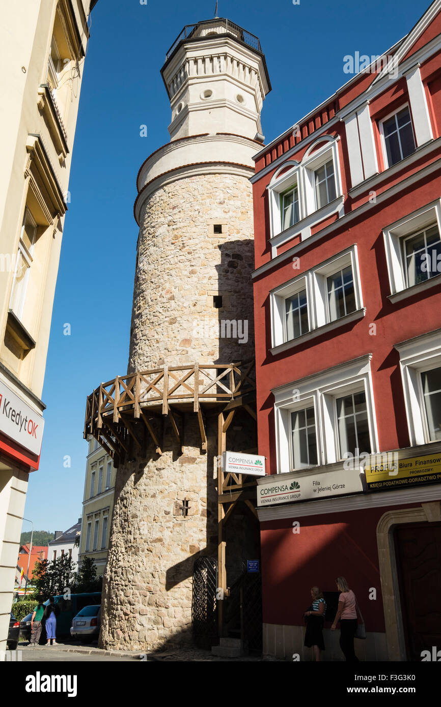 Vecchia Torre del Zamkowa Gate, Jasna, Jelenia Gora o Hirschberg, Bassa Slesia, Polonia, Europa Foto Stock