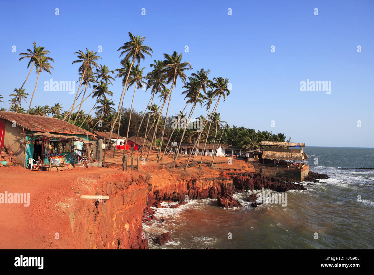 Spiaggia di Anjuna ; palme ; Anjuna ; Bardez ; Goa ; India ; Asia Foto Stock