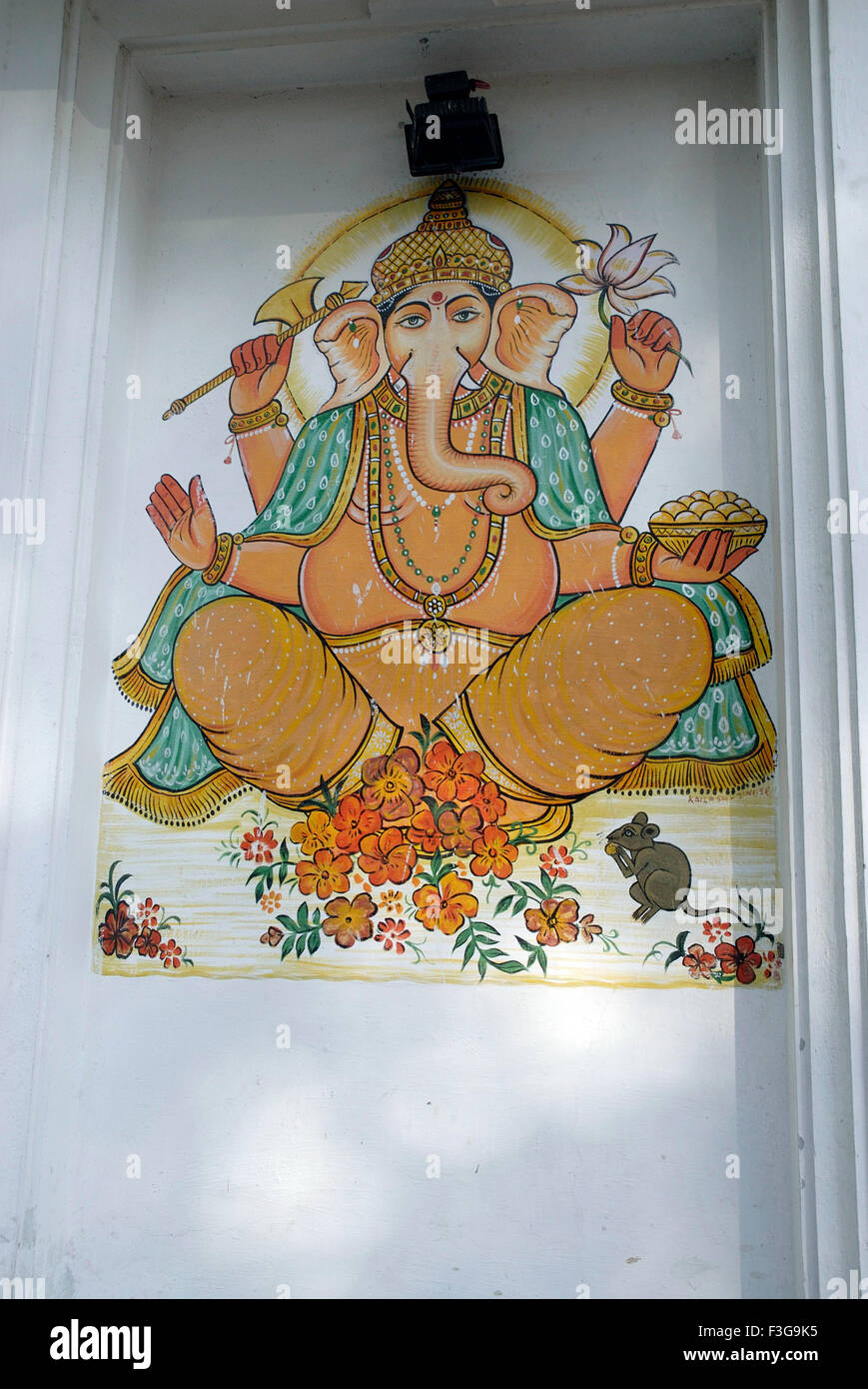 Ganpati pittura murale a Udaipur ; Rajasthan ; India Foto Stock