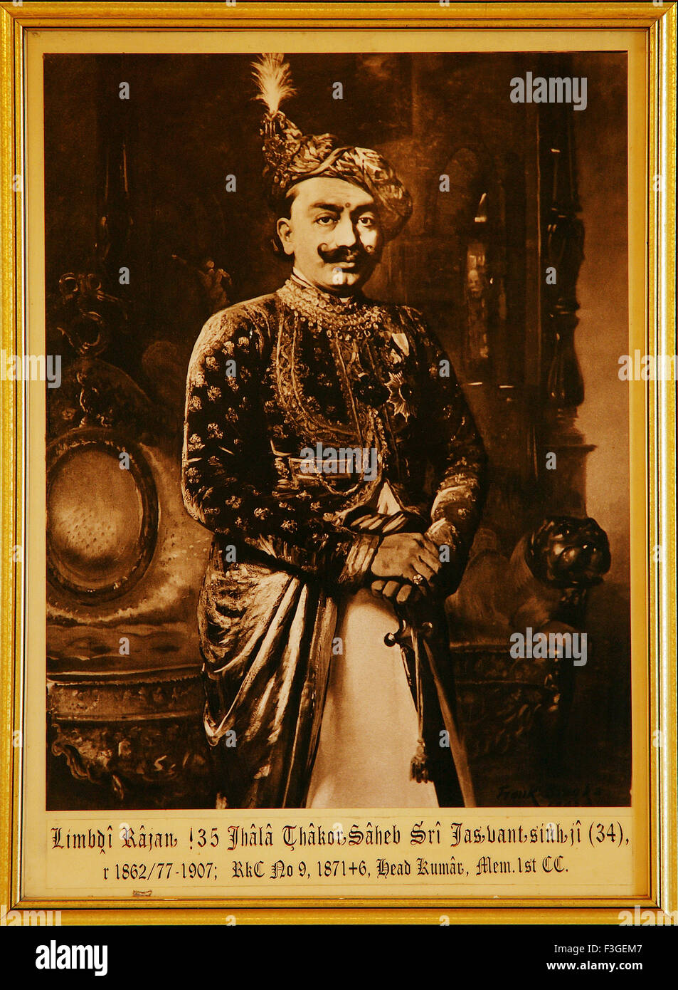 La pittura e la old royal ritratto Limboi Rajan 35 Thakur Saheb Sri Jasvant Singh Ji 34 1862/77 1907 ; Gujarat ; India n. MR Foto Stock
