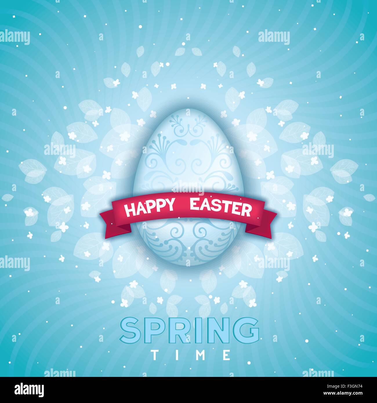 Uovo di Pasqua con decorazioni floreali su sfondo a molla Illustrazione Vettoriale