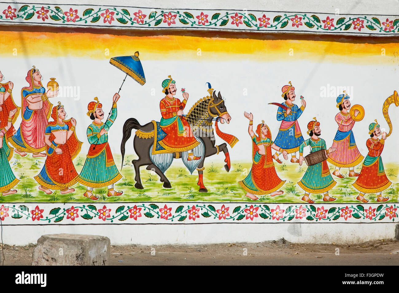 Pittura di parete, Udaipur, Rajasthan, India, Asia Foto Stock