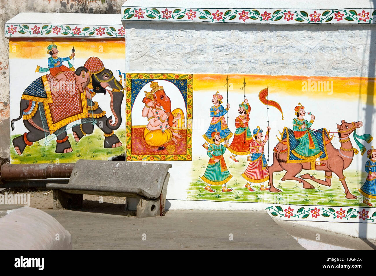 Pittura di parete, Udaipur, Rajasthan, India, Asia Foto Stock