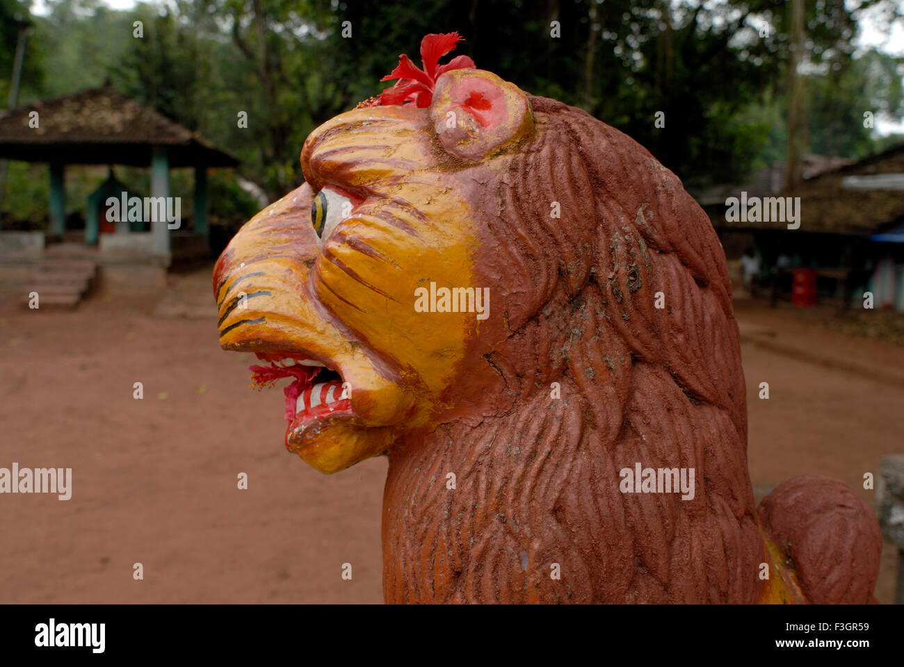 Un leone al tempio di shree Devi Bhagvati ; Sansthan ; Village Kotkamte ; district Sindhudurga ; Maharashtra ; India Foto Stock