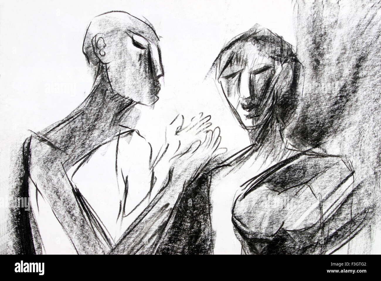 Uomo e donna disegno a carboncino su carta Foto Stock