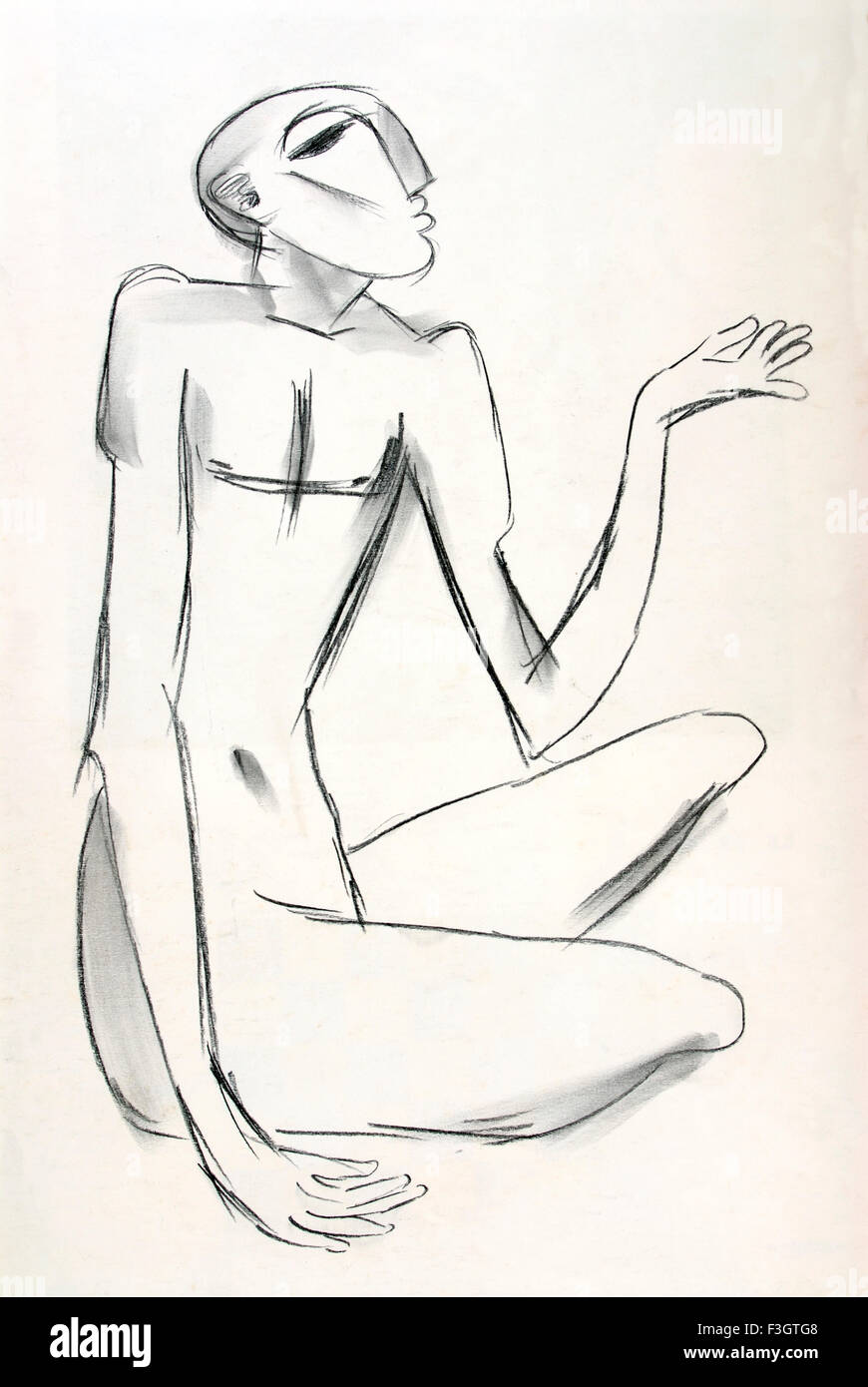 Ricordando il suo guru disegno a carboncino su carta Foto Stock