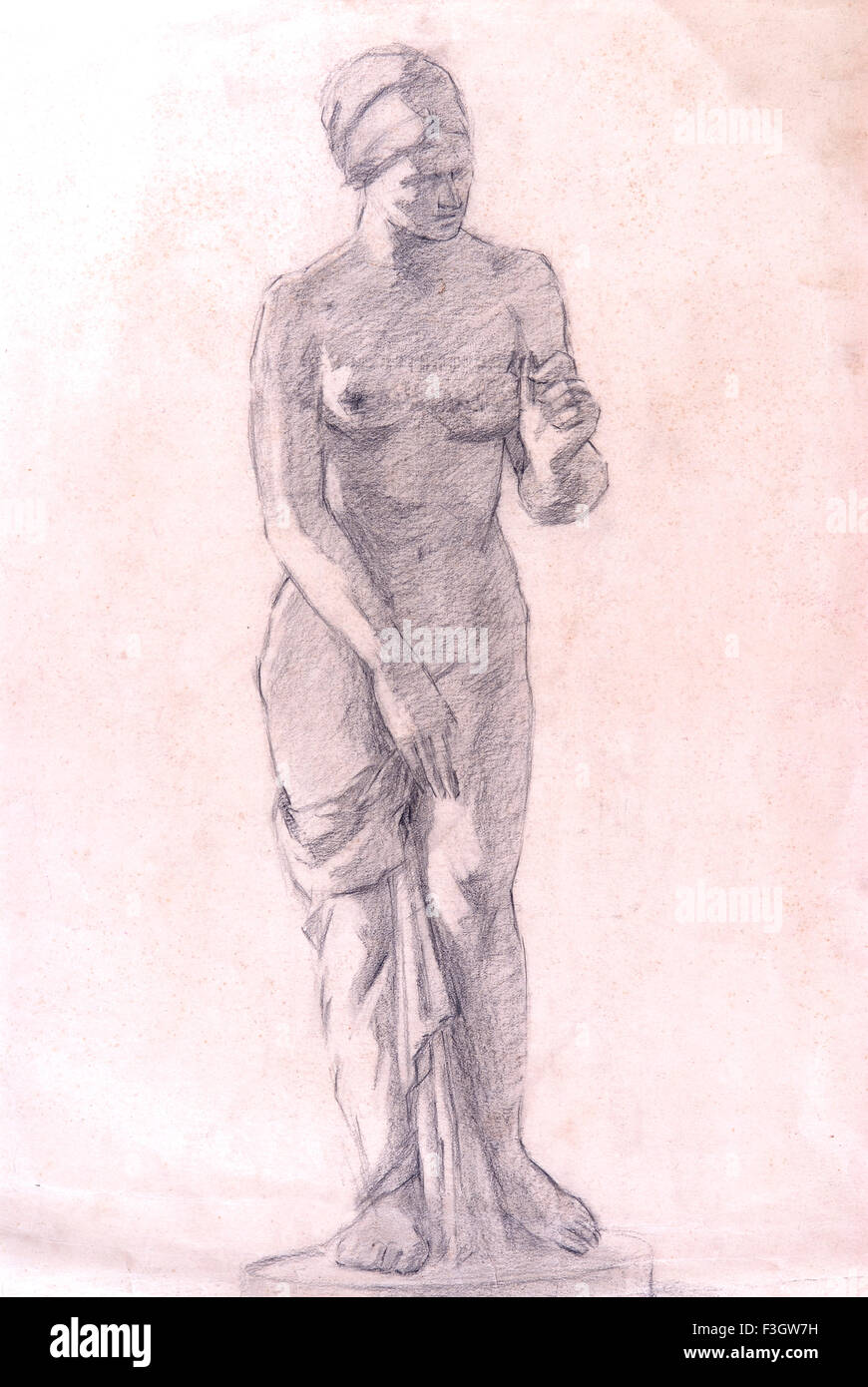 Illustrazione della donna nella natura ; disegno a inchiostro su carta Foto Stock