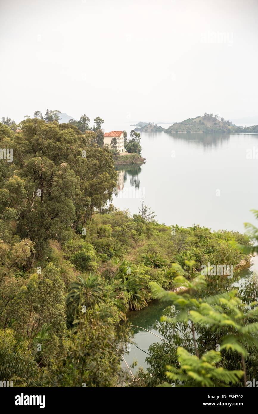 Vista in elevazione del paesaggio del lago Kivu, Ruanda, Africa Foto Stock