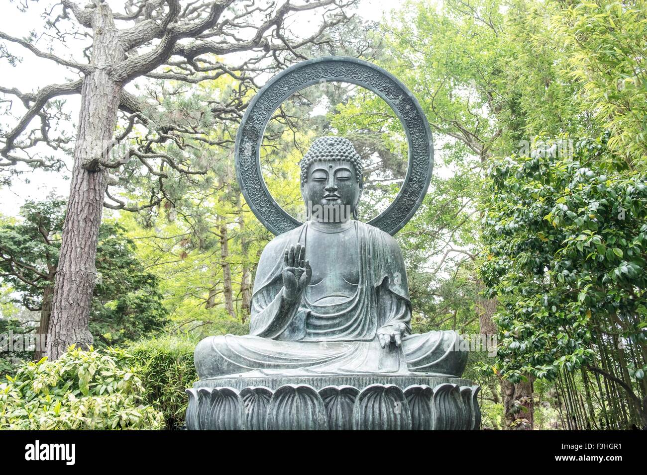 Statua del Buddha, giardino giapponese del tè, San Francisco, Stati Uniti d'America Foto Stock