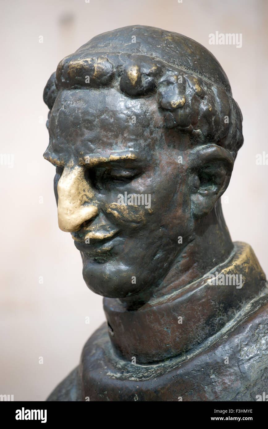 Marin Drzic statua con il suo naso strofinato, la città vecchia di Dubrovnik, Croazia Foto Stock