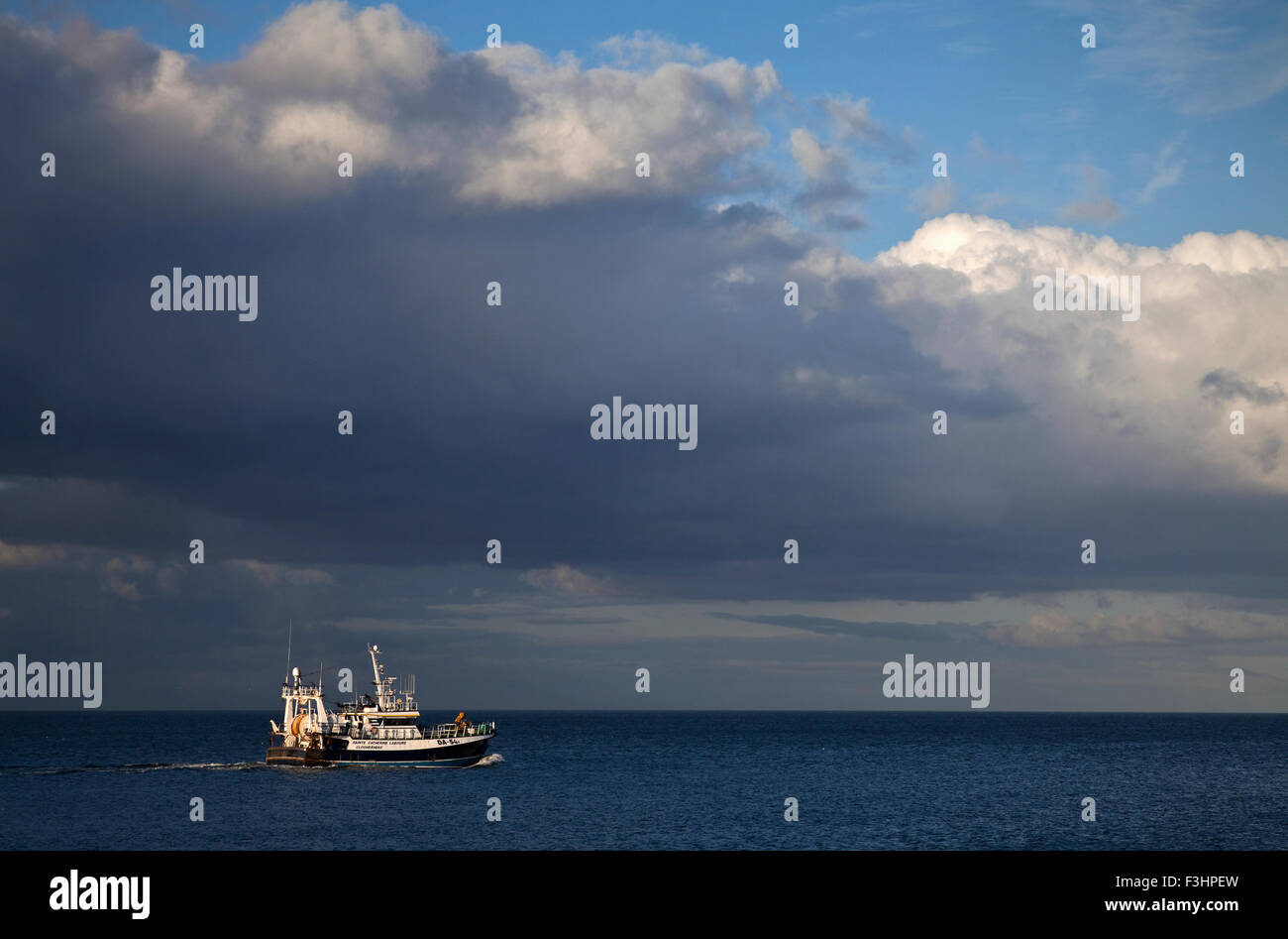 Barca da pesca nel Mare d' Irlanda, Off Clogher Head, nella contea di Louth, Irlanda Foto Stock
