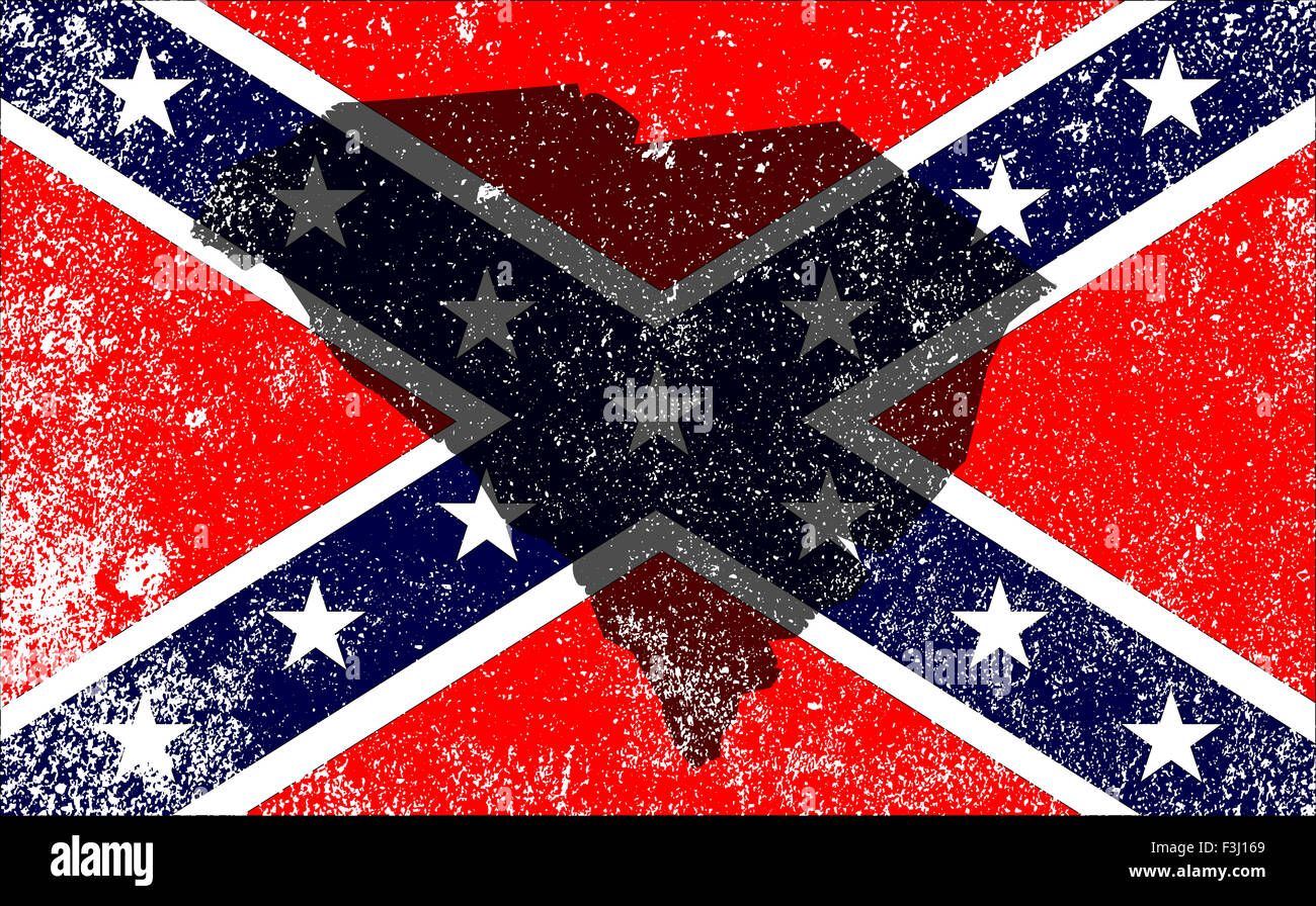 La bandiera dei confederati durante la Guerra Civile Americana con il Sud Carolina map silhouette overlay Foto Stock