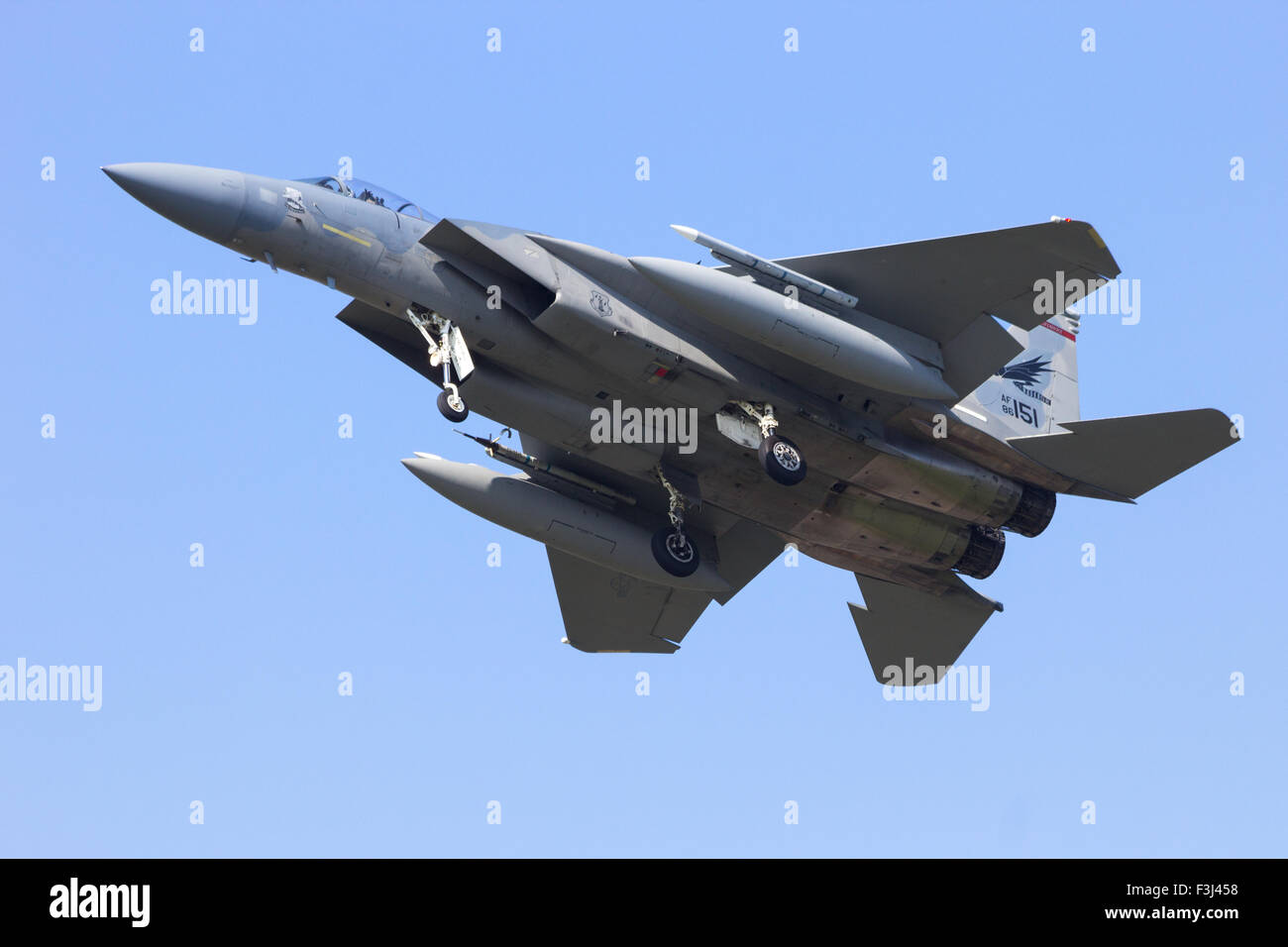 US Air Force F-15 Eagle Landing Foto Stock