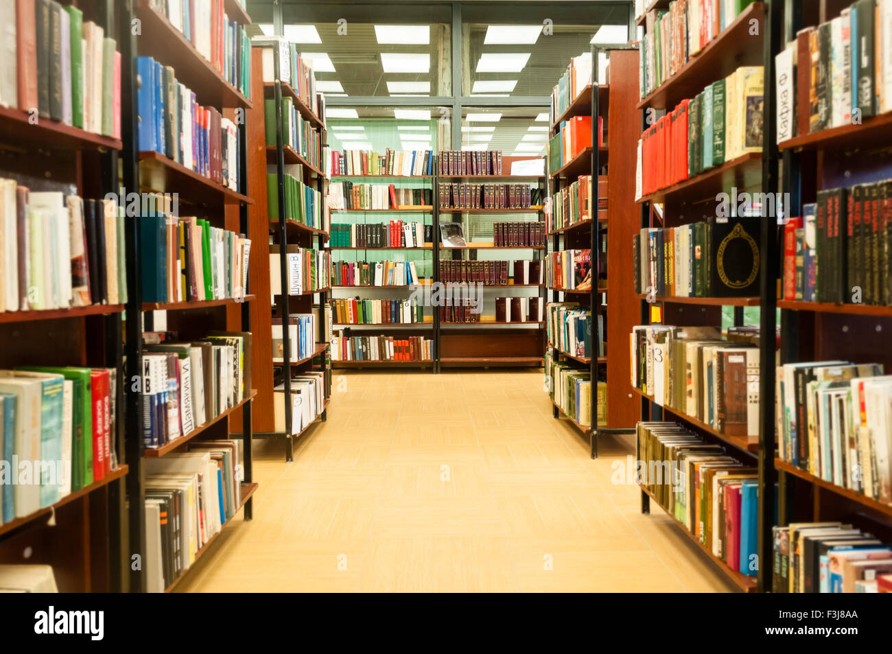 Libri nelle librerie in legno Foto Stock