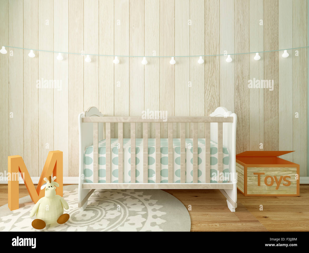 Baby room interior, nursery, 3D render Foto Stock
