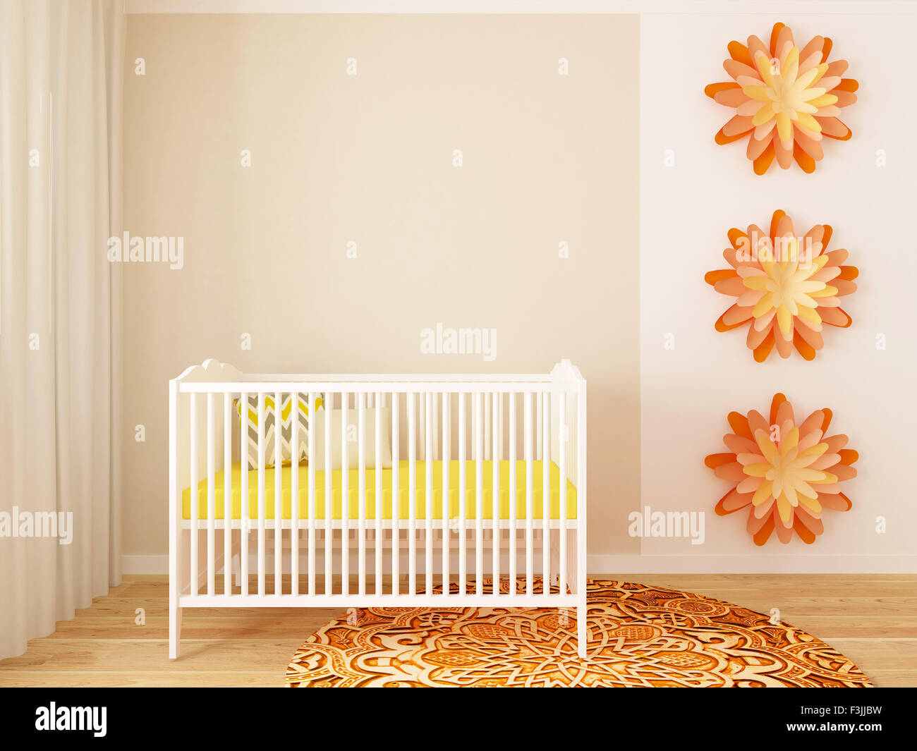 Vivaio interno, baby room con il presepe, 3D render Foto Stock