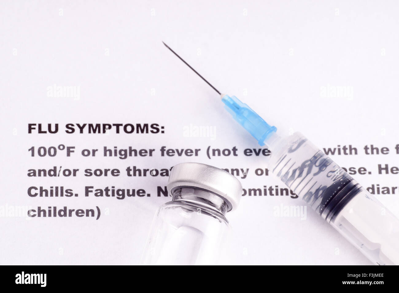 La vaccinazione di influenza e di avvertimento circa i sintomi ed effetti collaterali Foto Stock