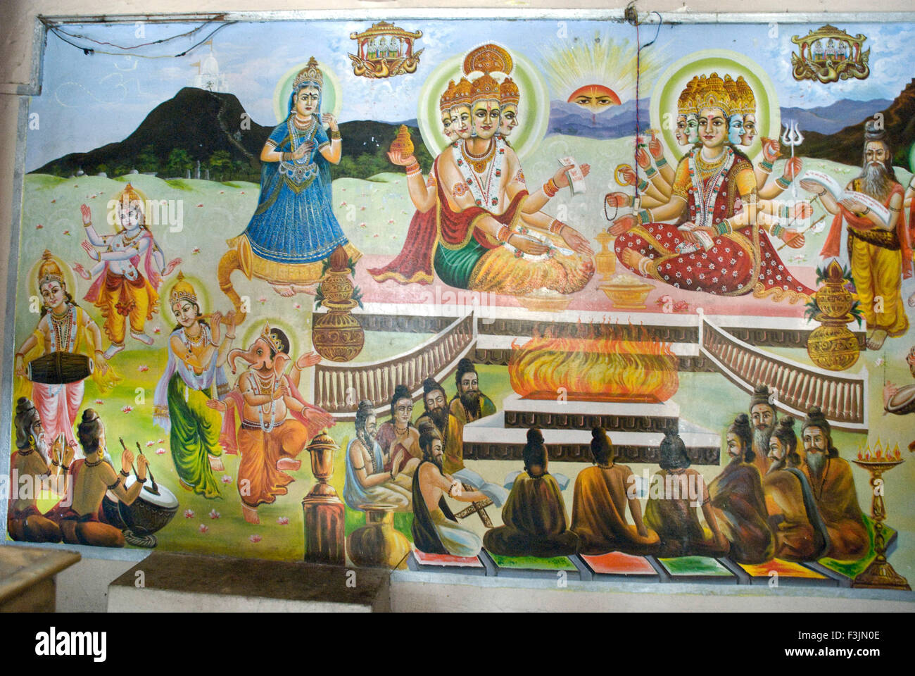 Pittura murale a Brahmaji ka tempio a Pushkar ; Rajasthan ; India Foto Stock