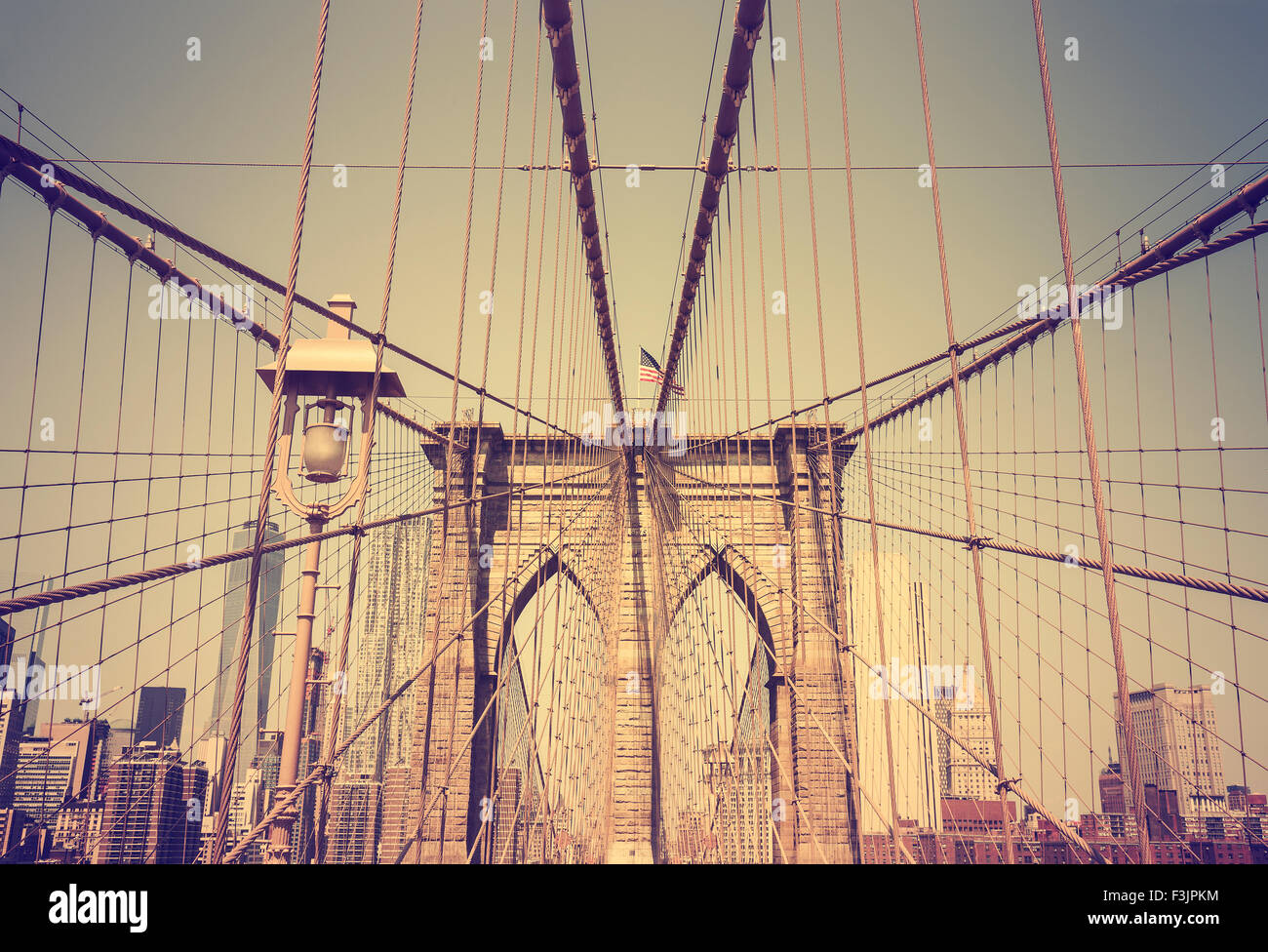 Vintage stile retrò foto del Ponte di Brooklyn, New York, Stati Uniti d'America. Foto Stock