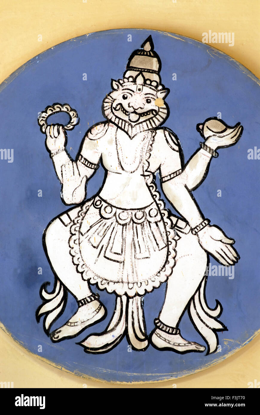 Pittura murale Narsingha uomo lion quarta incarnazione Ambalpadi Udupi karnataka india Foto Stock